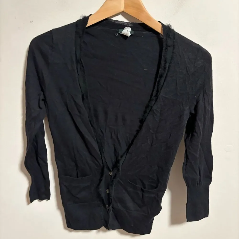 J. Crew Ruffle Prima Cotton Silk Ruffle Cardigan Black- Size XS